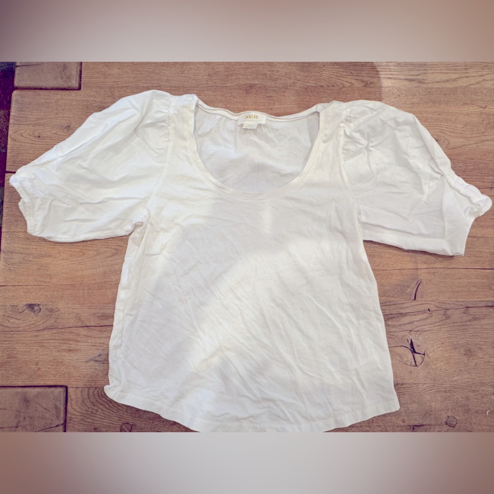 Anthropologie Maeve Puff-sleeve Mixed Media Top, EUC, M